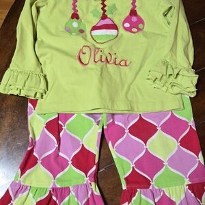 Kelly's Kids Green and Pink Ornament  Set Personalized OLIVIA